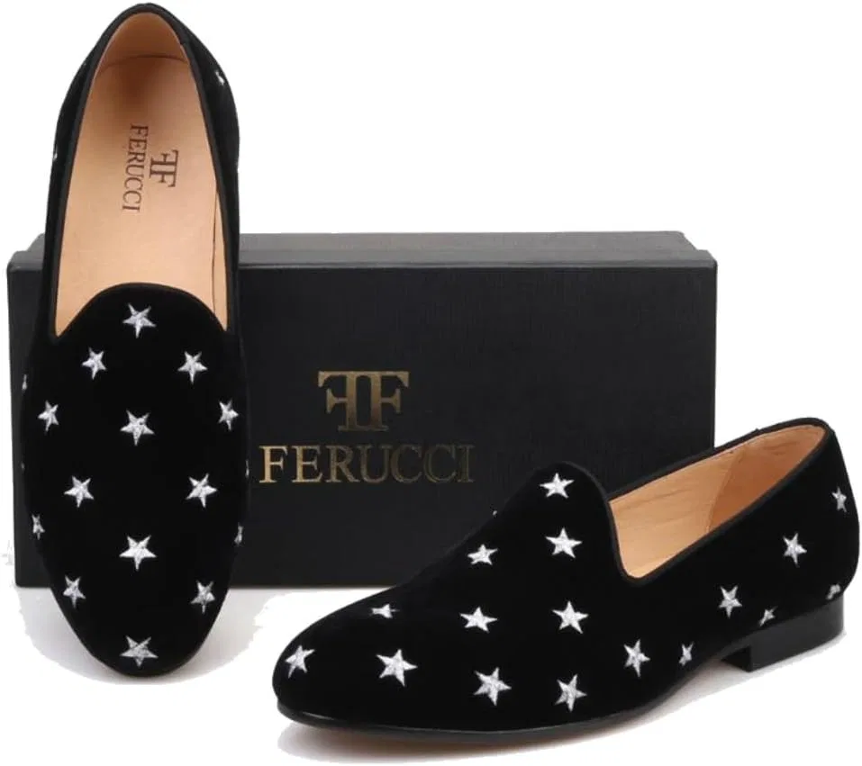 Лоферы мужские FERUCCI Handmade Black Velvet с серебряными звездами, черный — фото 4