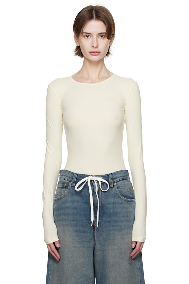 

Боди из лайкры с джерси Mm6 Maison Margiela, цвет cream