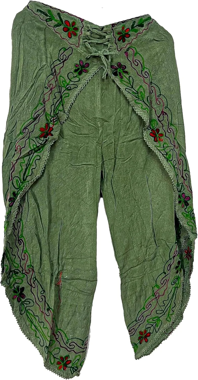 

ETHINUMATIC® Boho Rayon Palazzo Pants – вышитые брюки с боковыми разрезами для женщин