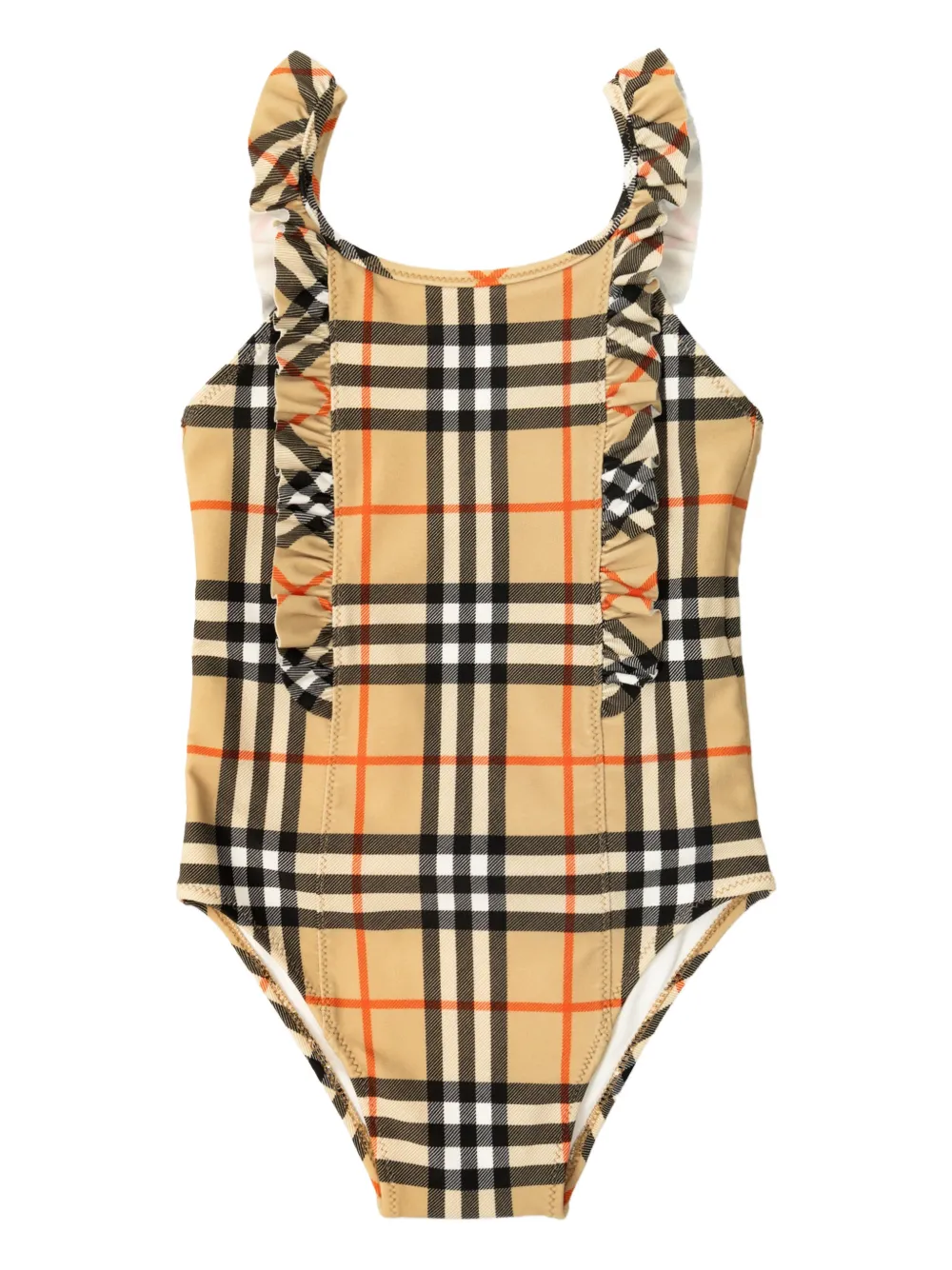 

Купальник в клетку с оборками Burberry Kids, бежевый