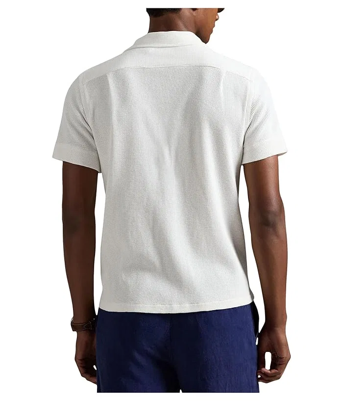 Рубашка Camp из вафельного хлопка и льна Waffle-Knit Cotton Linen Camp Shirt Polo Ralph Lauren, White/Navy/Red — фото 3