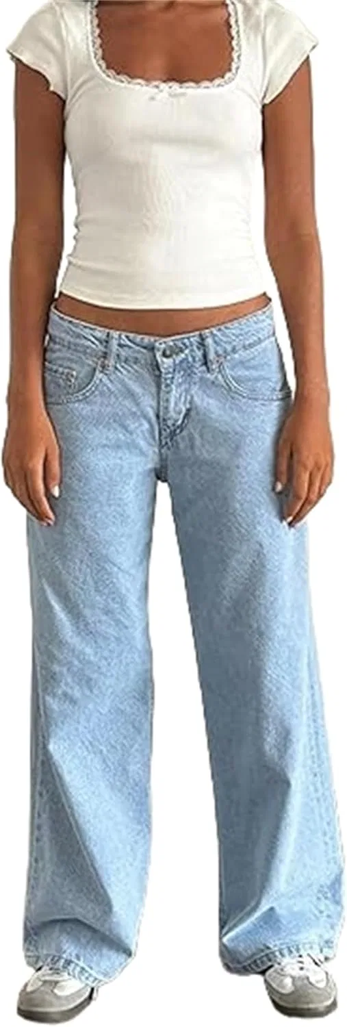 Джинсы женские, заниженная талия, свободные, Vintage, Light Blue