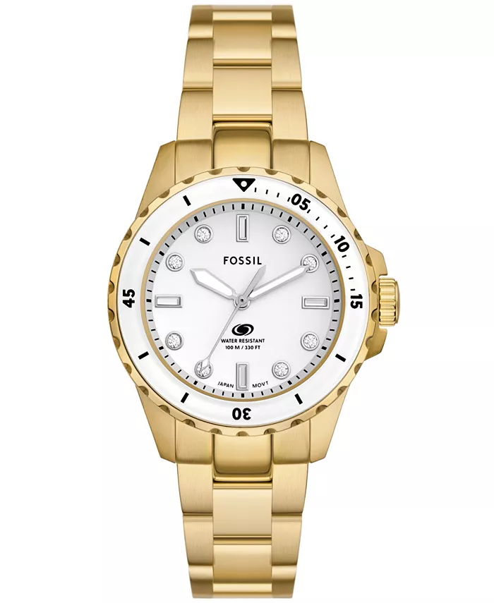 

Женские часы Dive с тремя стрелками, синие, с позолоченным корпусом из нержавеющей стали, 36 мм Fossil