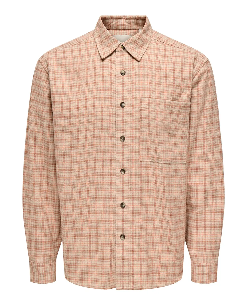 

Мужская рубашка в клетку свободного кроя Only & Sons, бежевый