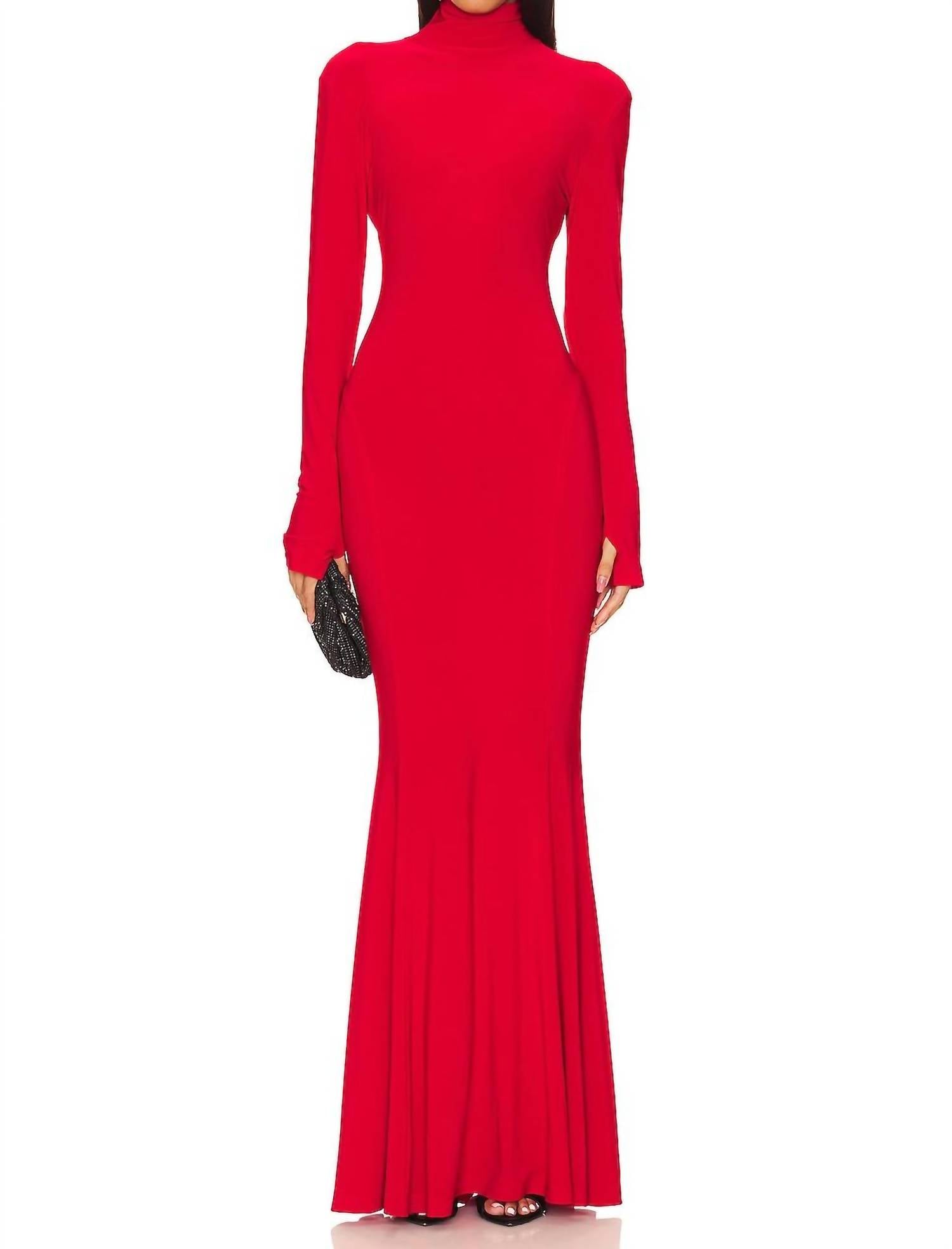 

Turtle Long Sleeve Fishtail Gown In Red Norma Kamali