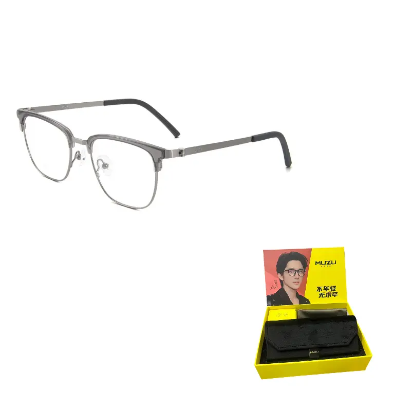 

MUZU Силиконовая оправа для очков унисекс, Transparent Gray | Gunmetal-C02 & Plano Blue Light Blocking Non-Prescription Lens