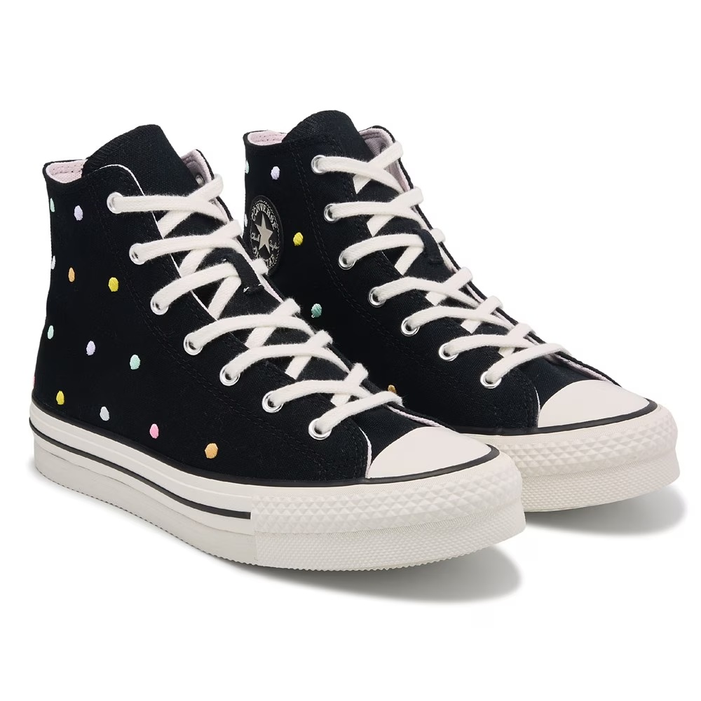 

Детские кеды на платформе Chuck Taylor All Star Lift High Top Big Kid от Converse, black/multi polka dot