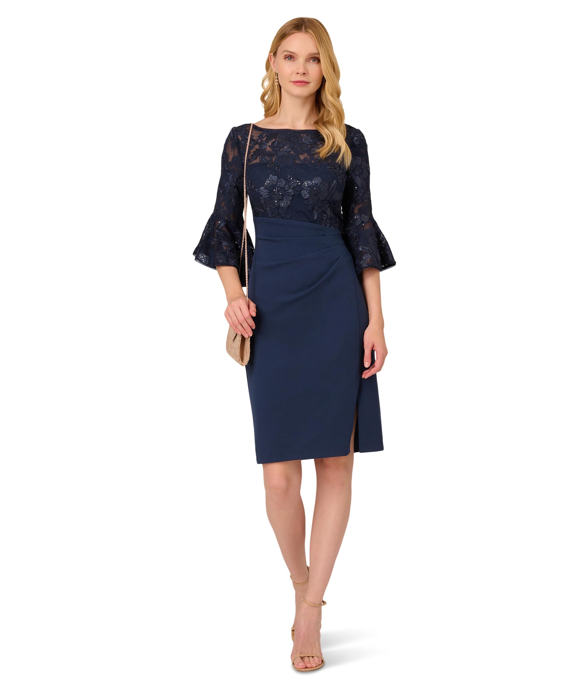 

Платье Adrianna Papell Floral Lace Combo Dress, темно-синий