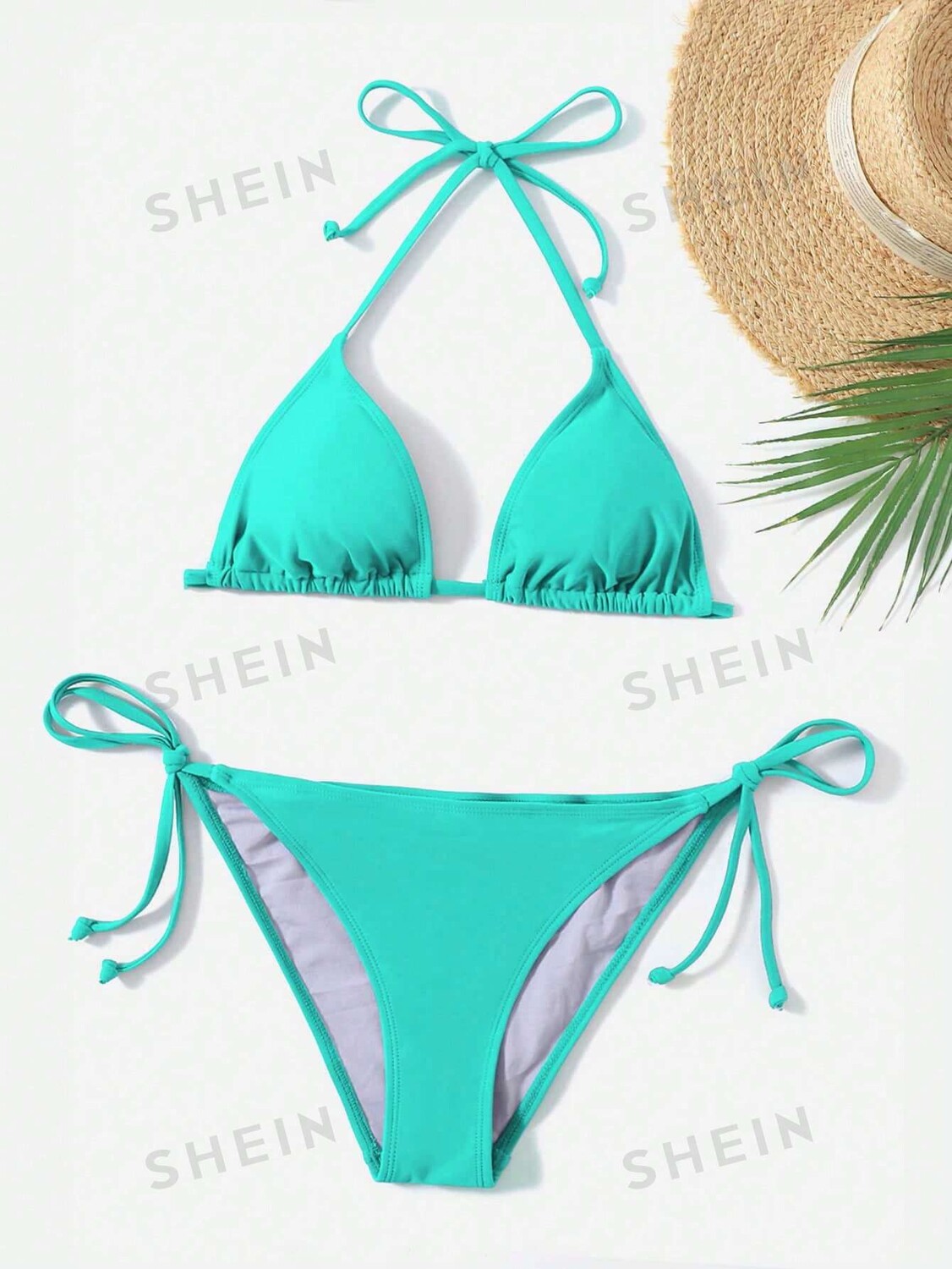 

Купальник Shein Swim Vcay с цветочной текстурой и вырезом через шею, синий