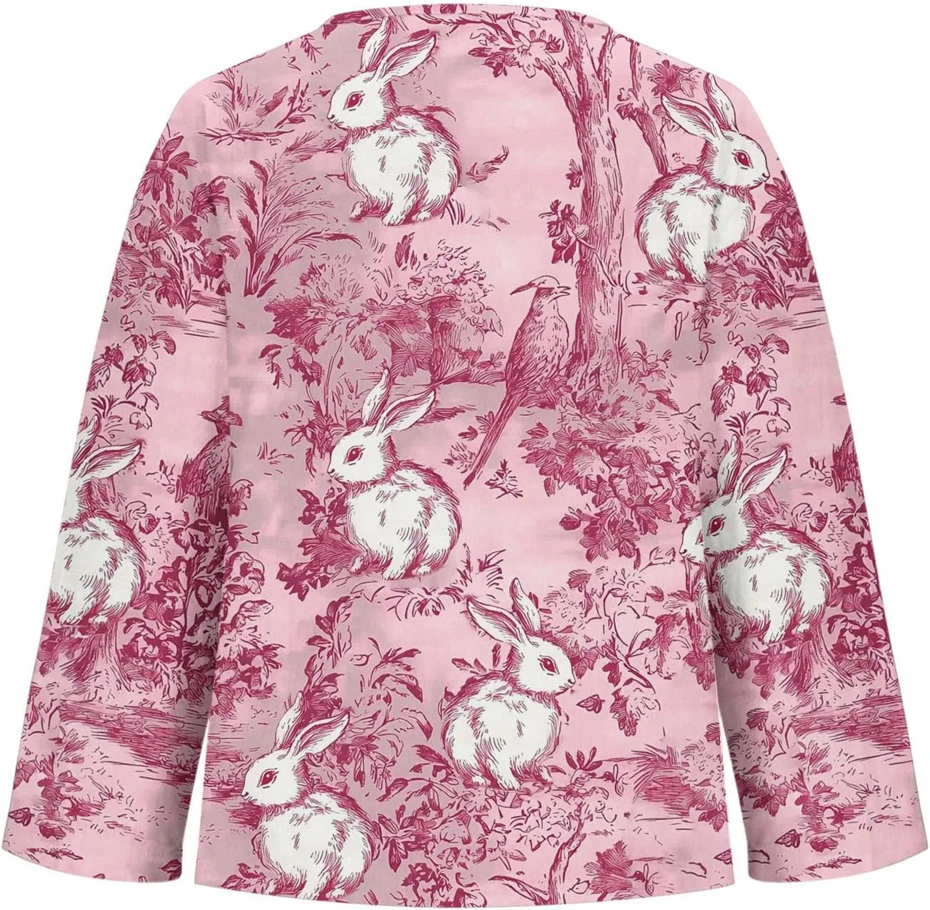 Женская футболка с v-образным вырезом, свободный крой, длинный рукав, Polyester, H-759 Pink — фото 4
