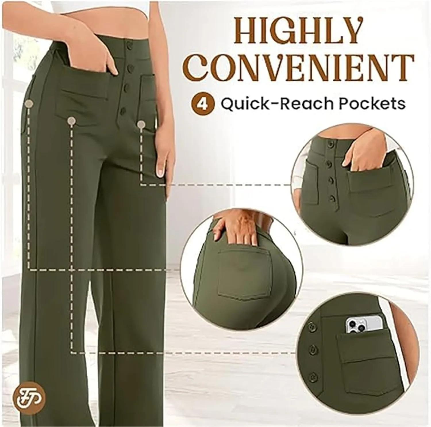 Женские повседневные брюки с высокой посадкой, утягивающие живот, в стиле моряка, широкие, прямые, эластичные Generic, темно-зеленый — фото 4