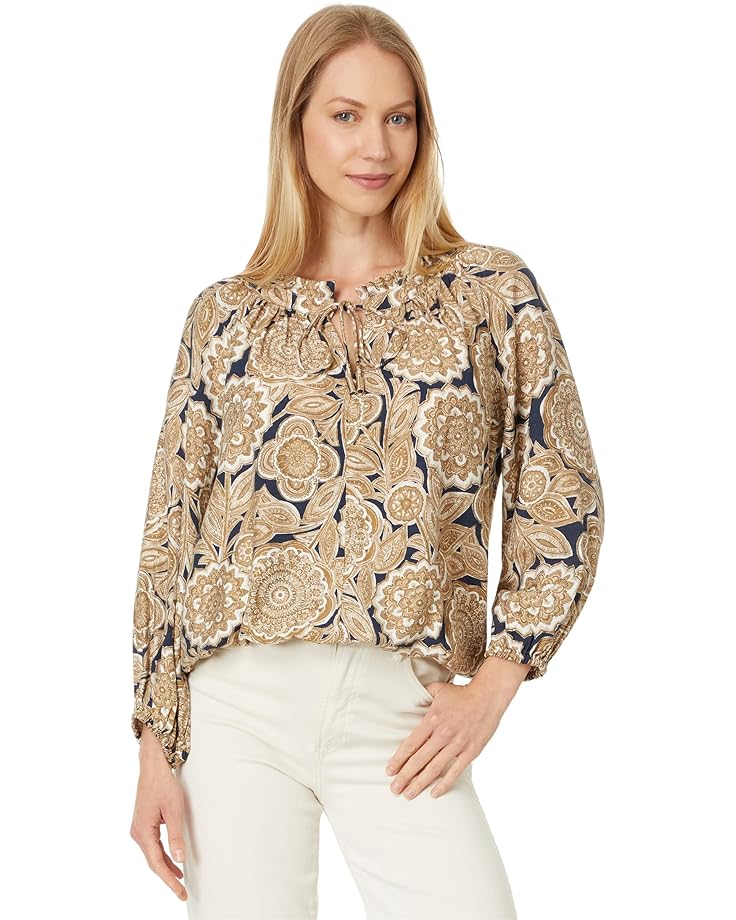 

Топ Tommy Hilfiger Paisley Floral Ruffle Neck Top, цвет Sky Captain Multi