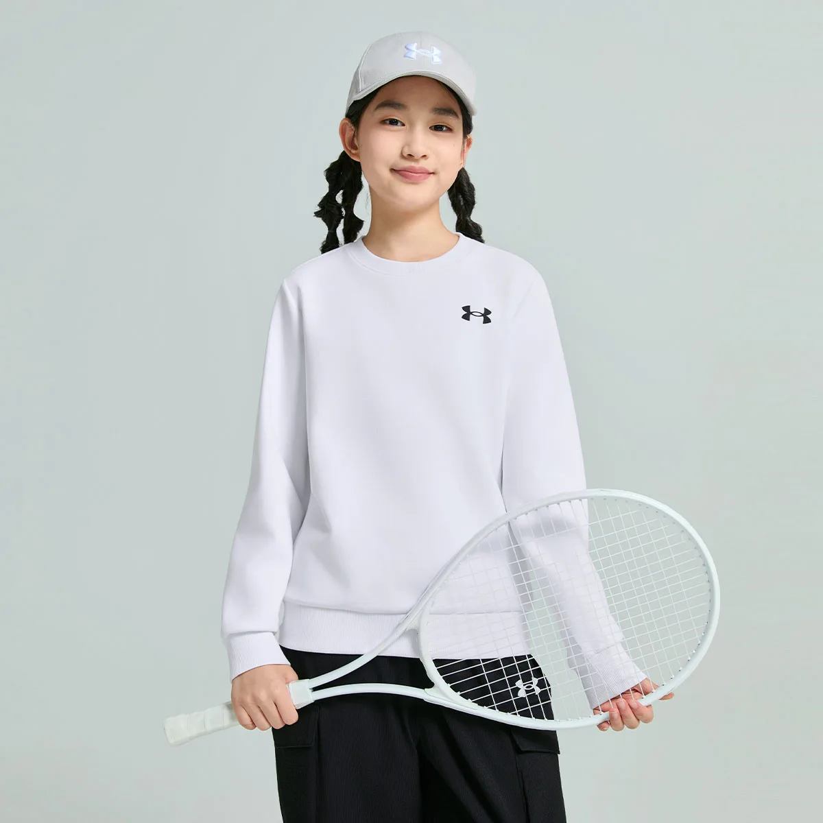 Детский свитшот с круглым вырезом Under Armour, белый — фото 4