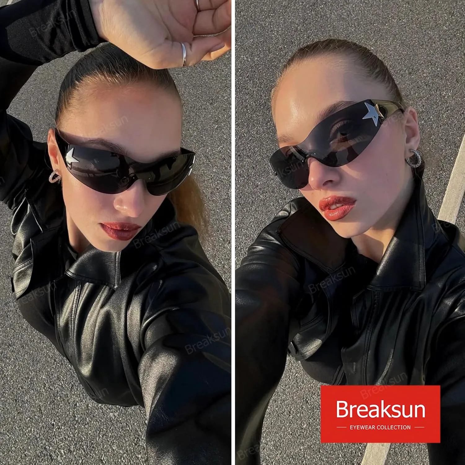 

Солнцезащитные очки без оправы в стиле Y2K для женщин и мужчин, модные очки в стиле 2000-х, стильные очки без оправы Breaksun, Black/Grey + Silver/ Silver Mirror
