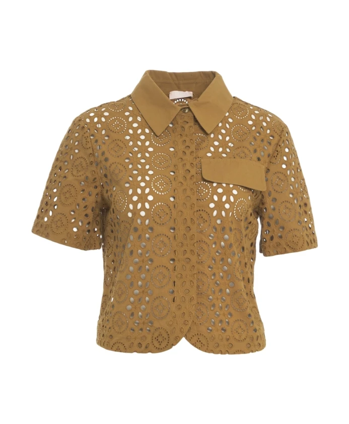 

Коричневая укороченная рубашка с вышивкой Liu Jo, коричневый