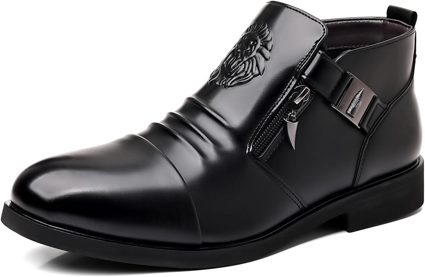 

Ботинки UOQAPRE для мужчин, кожаные ботинки на танкетке с боковой молнией, мужские мотоциклетные ботинки с регулируемой шириной, черный