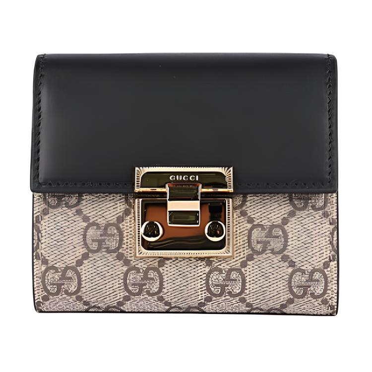 

GUCCI Женский кошелек из холста GG Supreme с кожаными вставками черно-бежевый