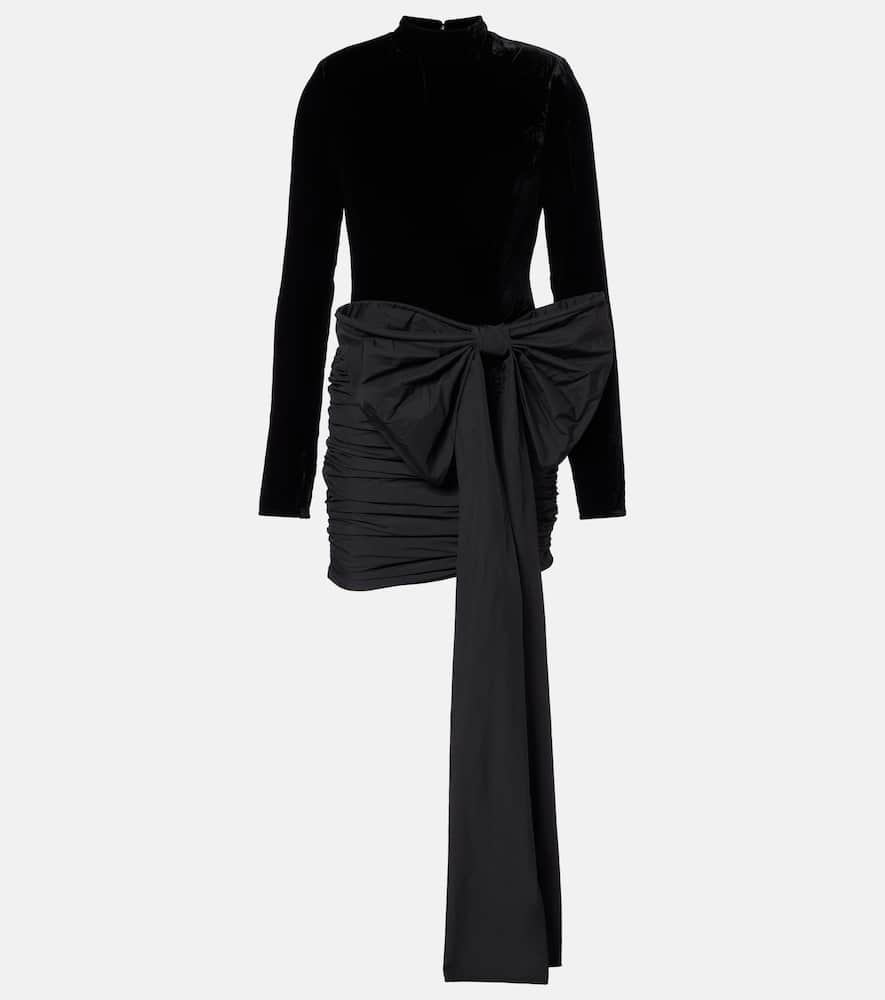 

Мини-платье из бархата с бантом и сборками Rotate, Black