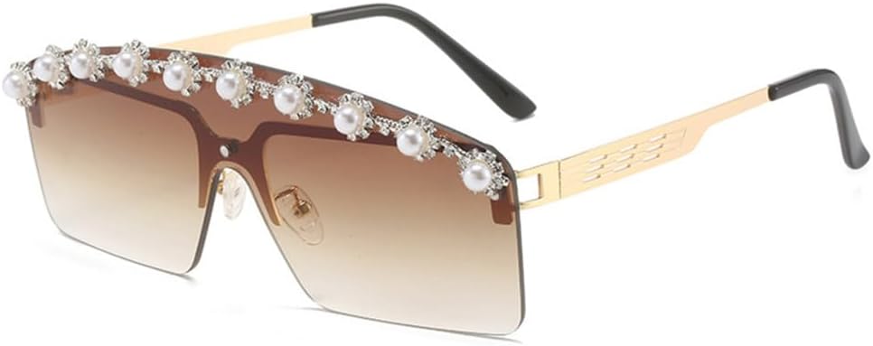 

Женские солнцезащитные очки без оправы с жемчужным блеском, 1 шт., защита от УФ-излучения UV400, винтажный градиентный дизайн, декоративные очки для вечеринок LANGSER, C3