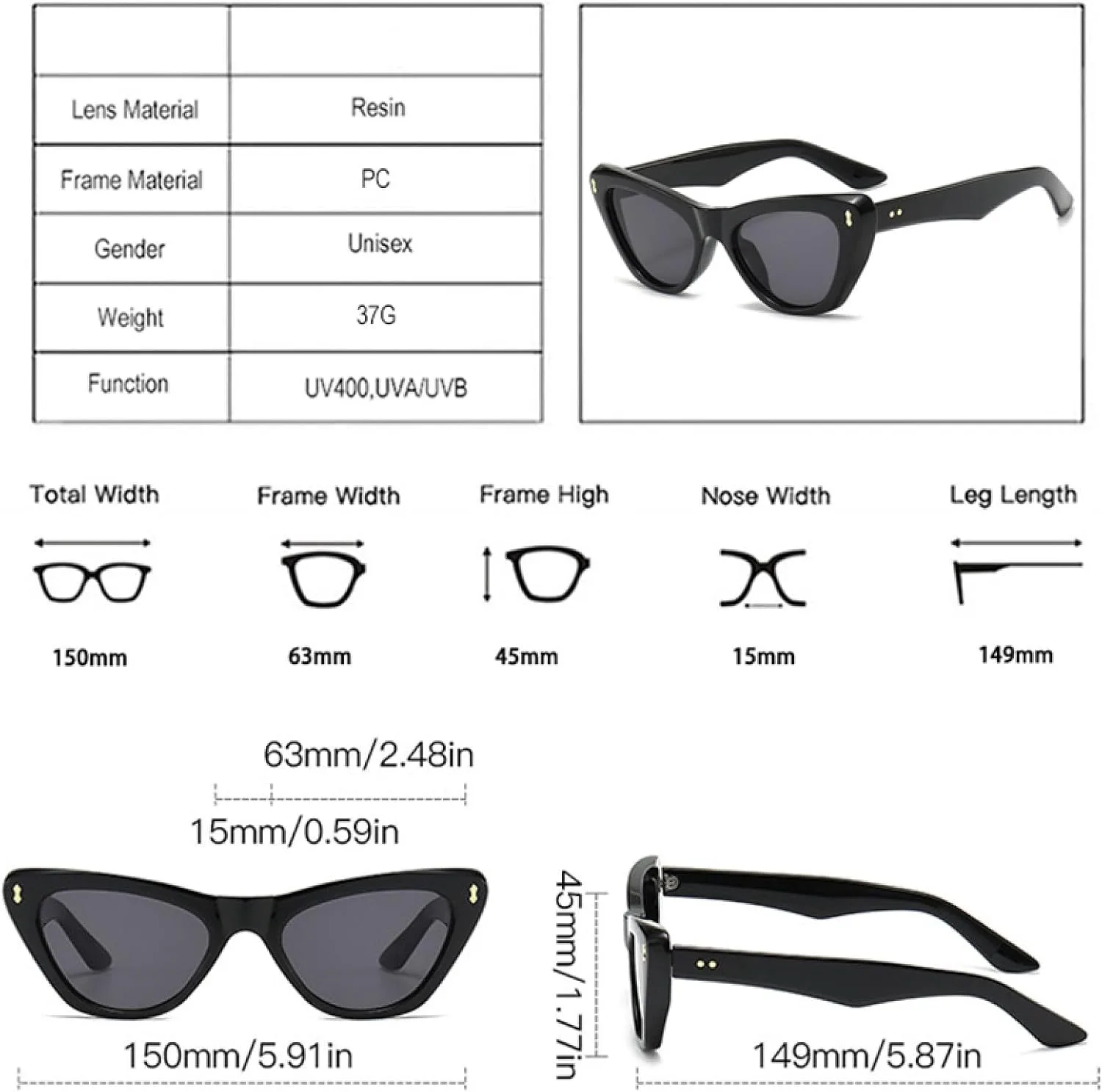 

Солнцезащитные очки Rivets для мужчин "кошачий глаз", голубые солнцезащитные очки с защитой от УФ-излучения UV400, женские солнцезащитные очки DSVIGF, Black Orange