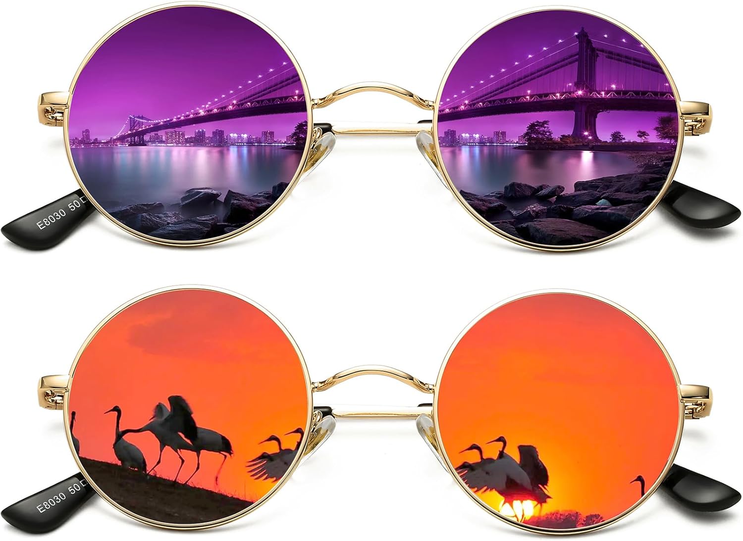 

Солнцезащитные очки AIEYEZO в стиле ретро, ​​круглые, для мужчин и женщин, поляризованные, модные винтажные, маленькие круглые, 2 Pack (Gold/Purple Mirrored + Gold/Red Mirrored)