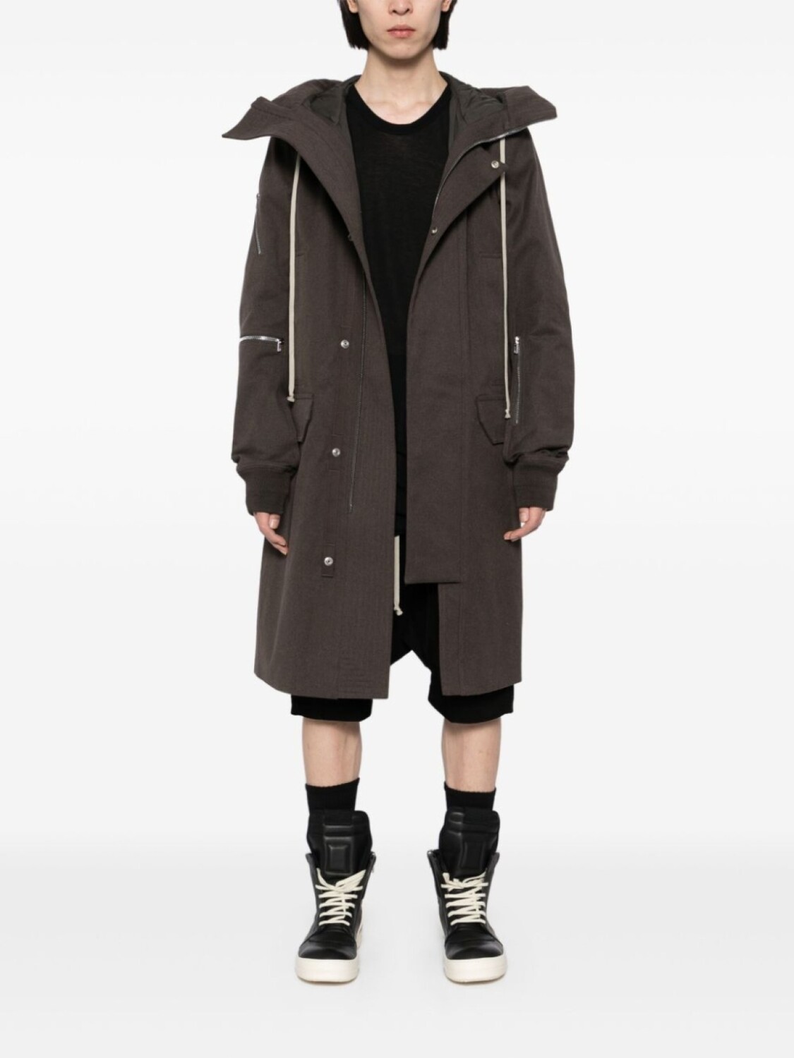 Rick Owens пальто с капюшоном, коричневый — фото 2