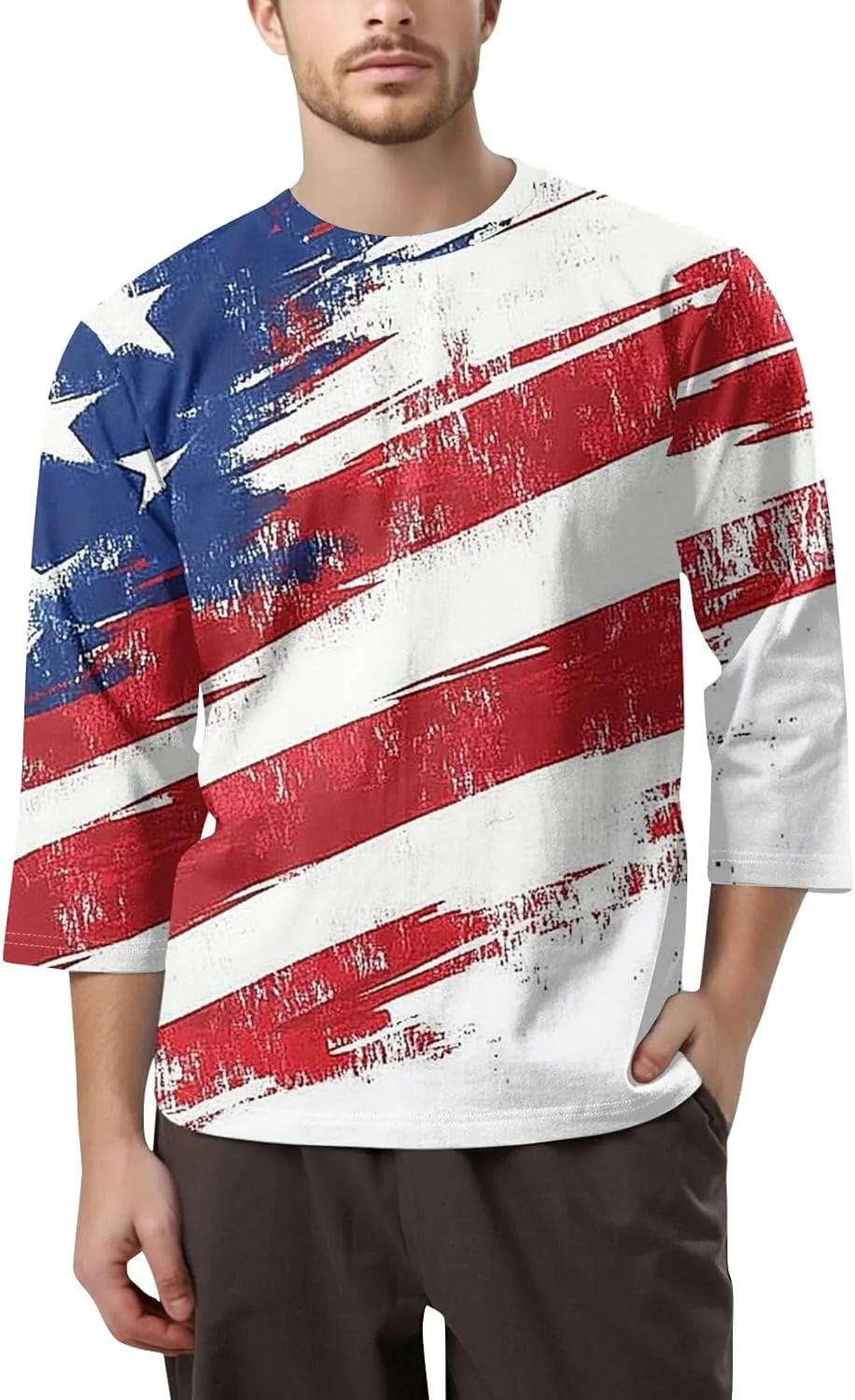 

Футболка WENKOMG1 Men's USA Patriotic Tee Shirt с принтом, 3/4 рукава, размеры S-4XL