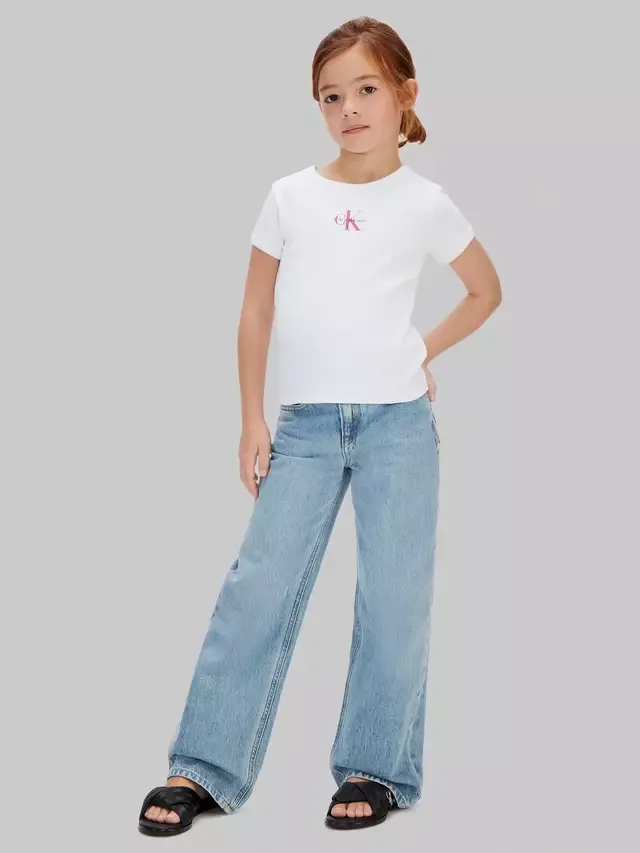 Детская футболка с ребристым логотипом, ярко-белая Calvin Klein — фото 3