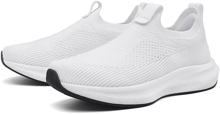 

Мужские дышащие кроссовки-слипоны с сеткой, с толстой подошвой, амортизирующие и легкие противоскользящие беговые кроссовки, подходящие для повседневной носки и прогулок Igzbibg, белый