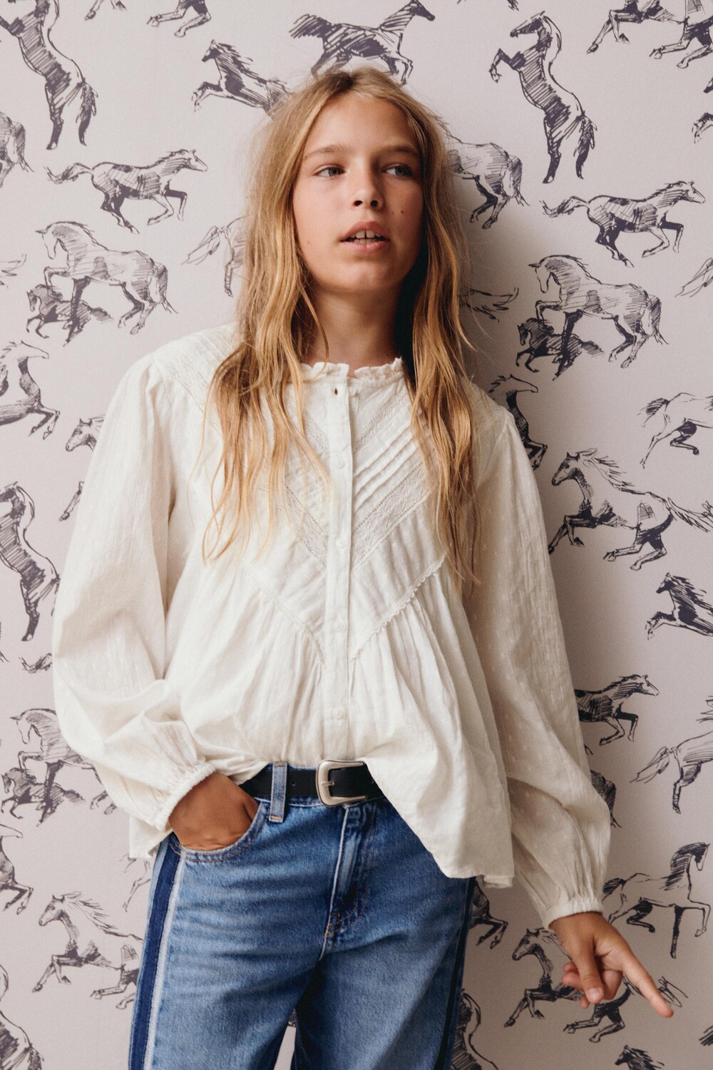 

Кружевная романтическая рубашка ZARA, белый