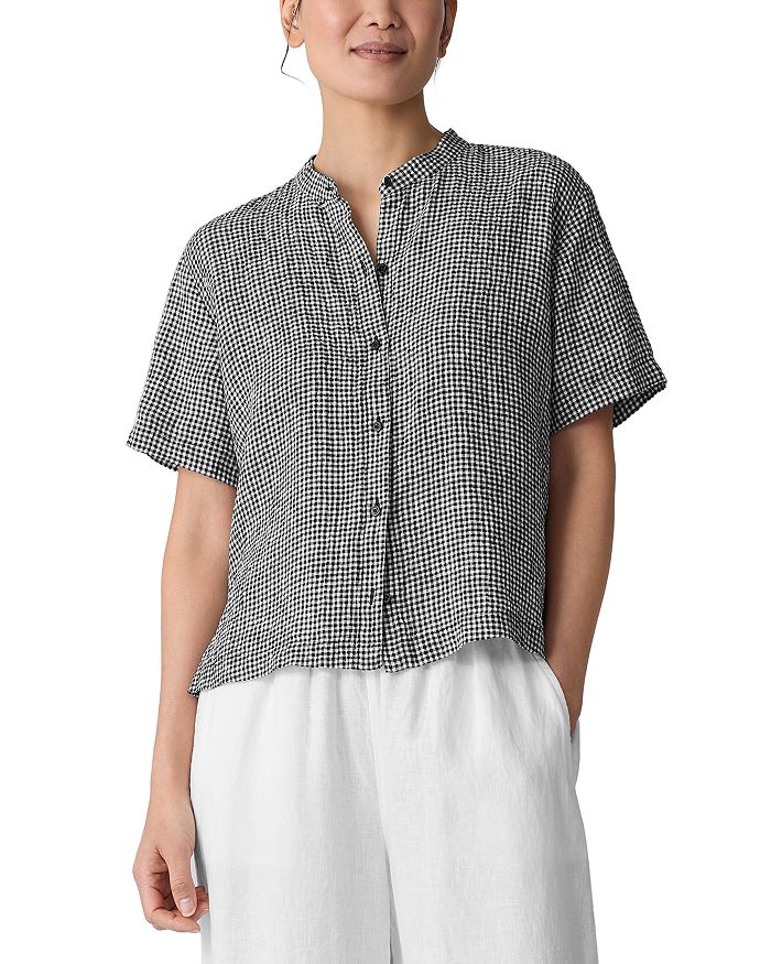 

Рубашка из мятого льна с воротником-стойкой Eileen Fisher, мультиколор