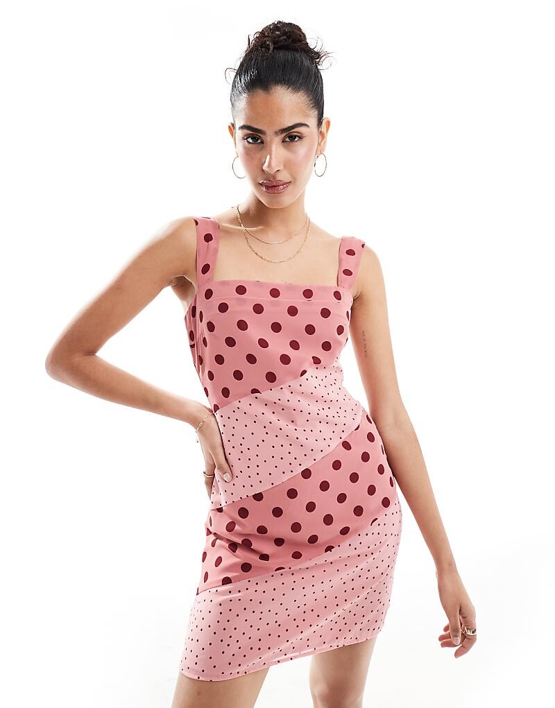 

ASOS DESIGN – розовое шифоновое мини-платье со складками в горошек