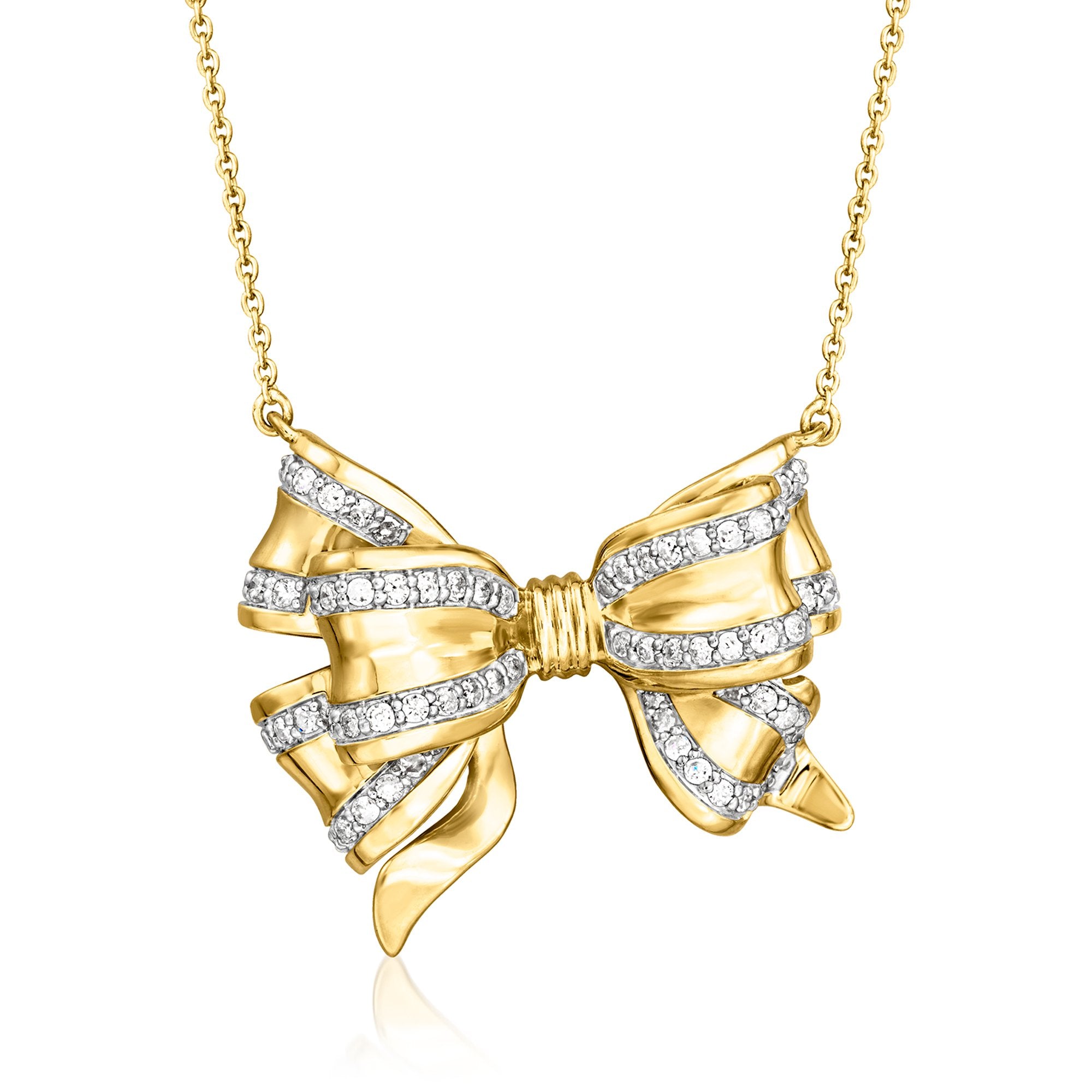 

Бриллиантовое колье Ross-Simons Bow из 18-каратного золота с покрытием Sterling Ross-Simons, 18 In