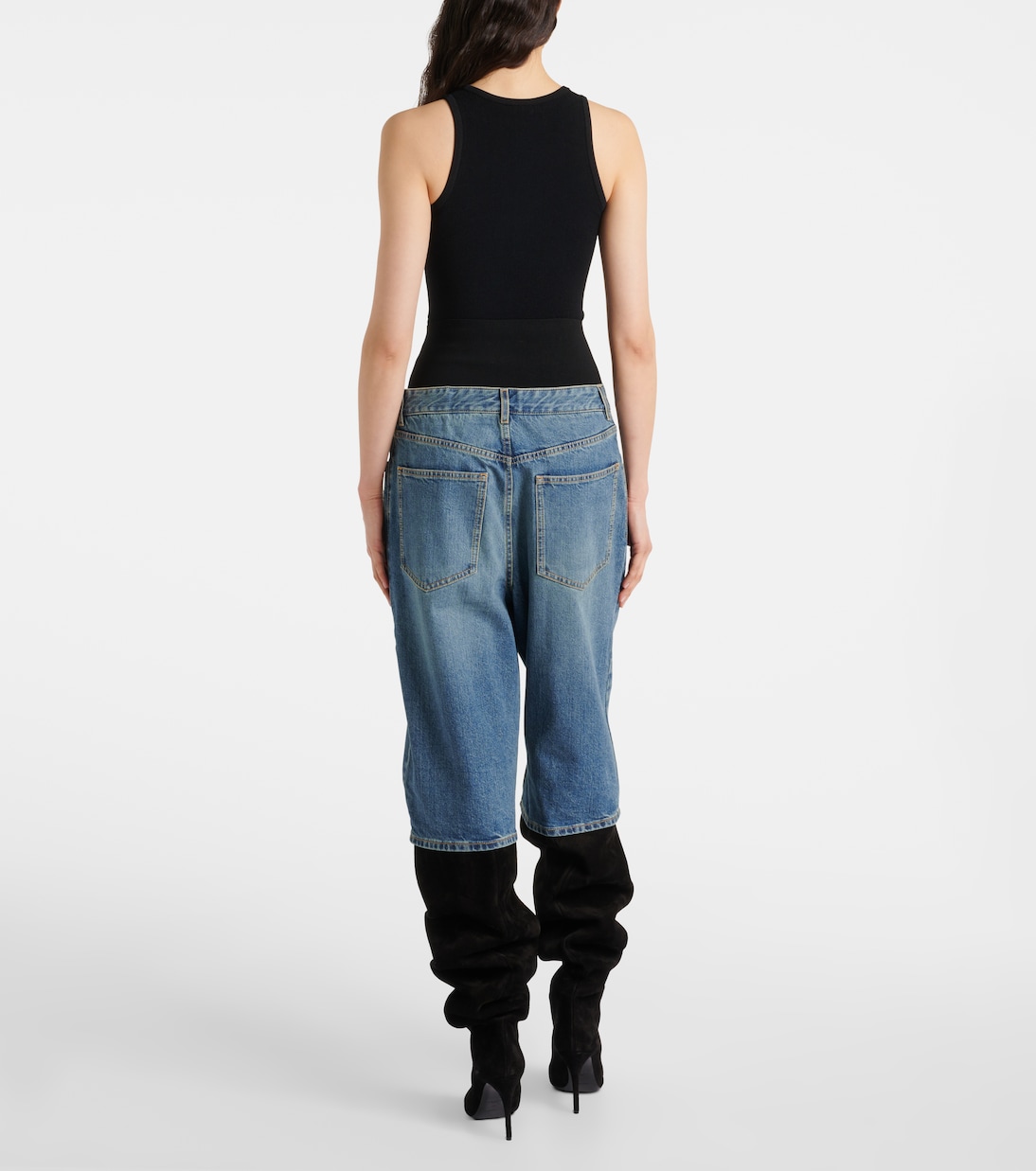 Укороченные джинсы с бочкообразными штанинами Alaïa, Bleu Vintage — фото 3