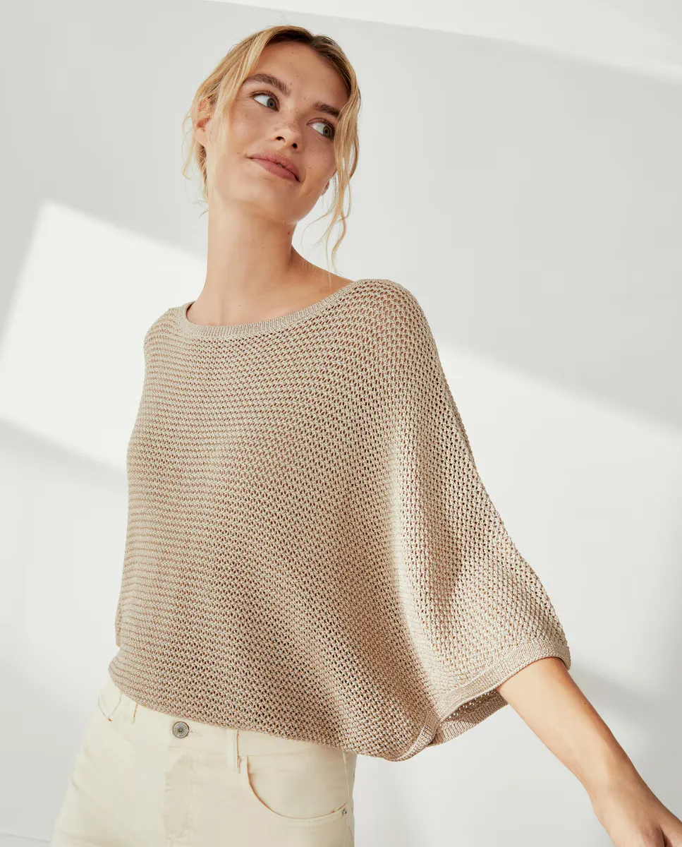 

Ажурное вязаное пончо с люрексом Southern Cotton, цвет Tostado