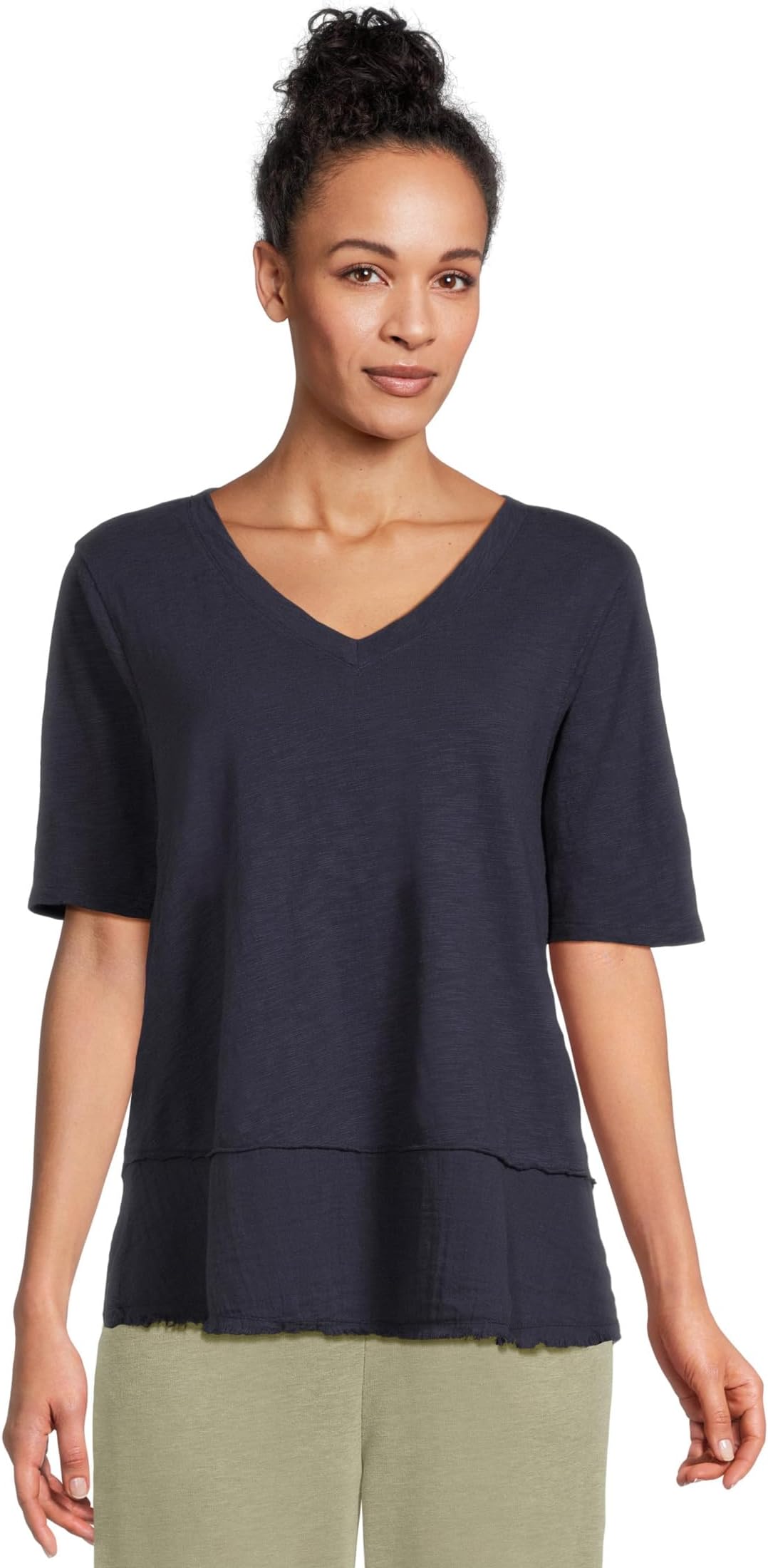 

Топ Mod-o-doc Half Sleeve V-neck Mix Media Top, цвет Vibrant Navy