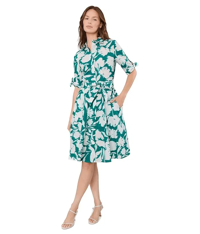 Платье A-силуэта с цветочным принтом Short Sleeve Floral Cotton A-Line Calvin Klein, Everglade/Cream