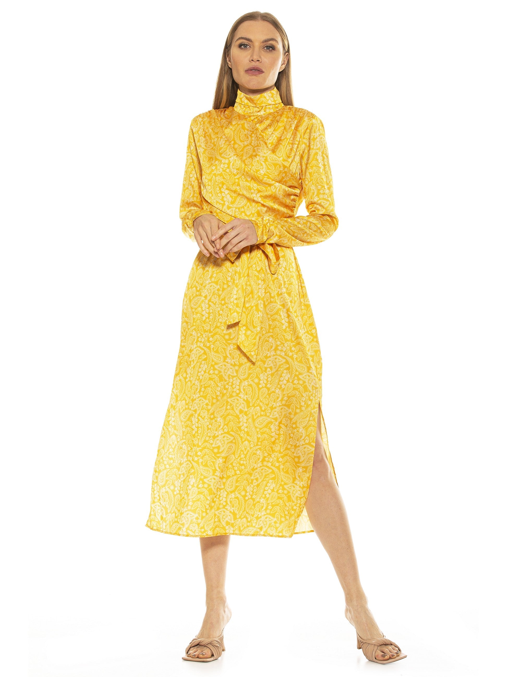 

Платье миди с воротником-стойкой ALEXIA ADMOR, цвет yellow paisley