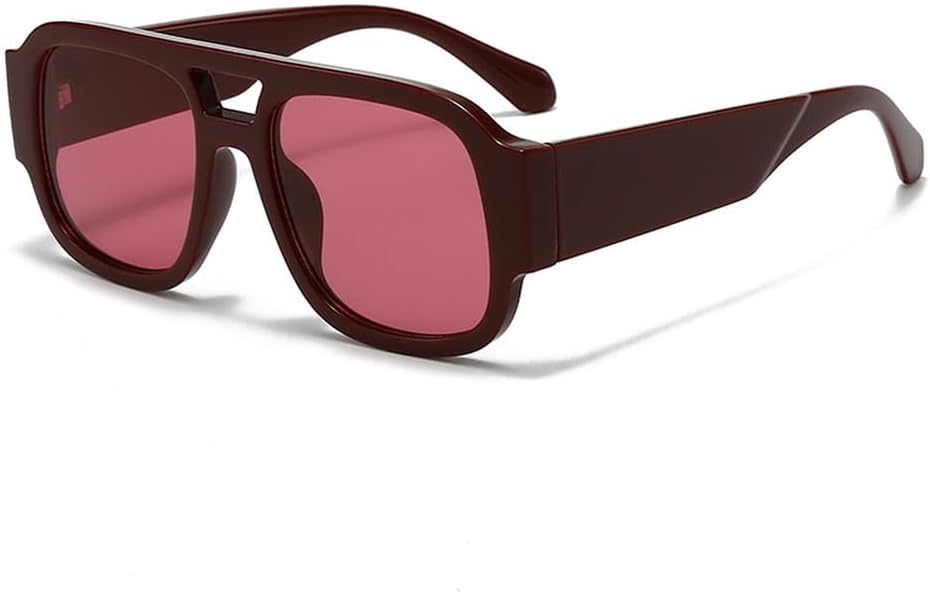 

Модные женские солнцезащитные очки с двойной перемычкой, квадратной формы, конфетного цвета, в стиле ретро, ​​с широкими дужками. Мужские солнцезащитные очки с защитой от УФ-излучения UV400 HYYZZC, Red Red