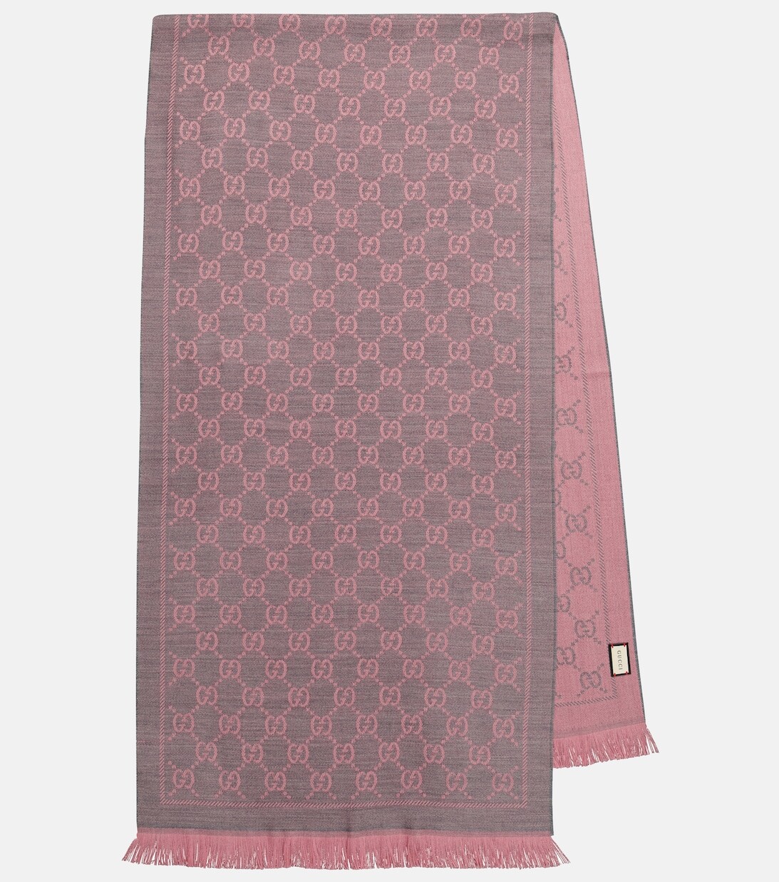 

Шерстяной жаккардовый шарф с узором GG Gucci, коричневый