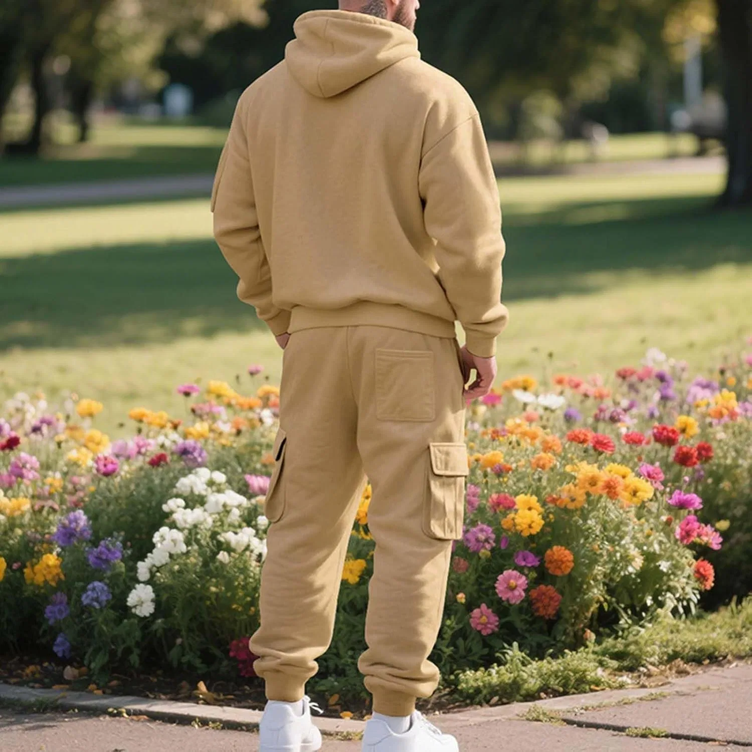 Спортивный костюм 2 предмета, дышащий, худи и джоггеры, Khaki — фото 4