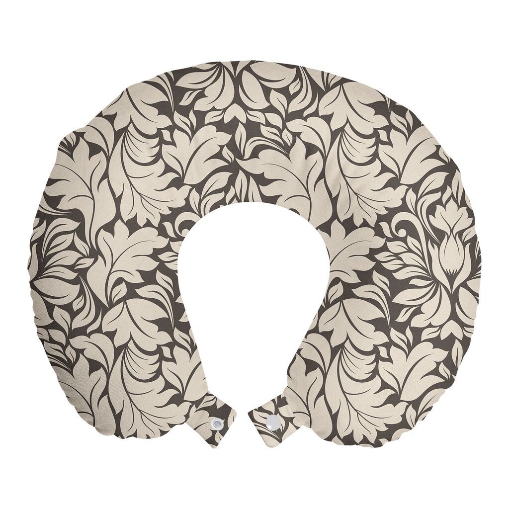 

ABAKUHAUS Vintage Leaves Дорожная подушка для поддержки шеи, узор в виде изогнутых листьев, дорожные принадлежности из пенопласта для самолета и автомобиля, 30x30 см, темно-серый и шампанское