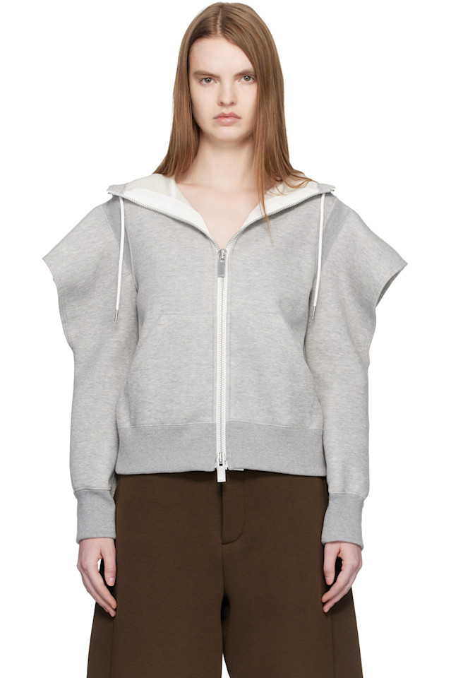 

Sacai Серая толстовка с капюшоном из губчатой ткани, Серый, Sacai Серая толстовка с капюшоном из губчатой ткани