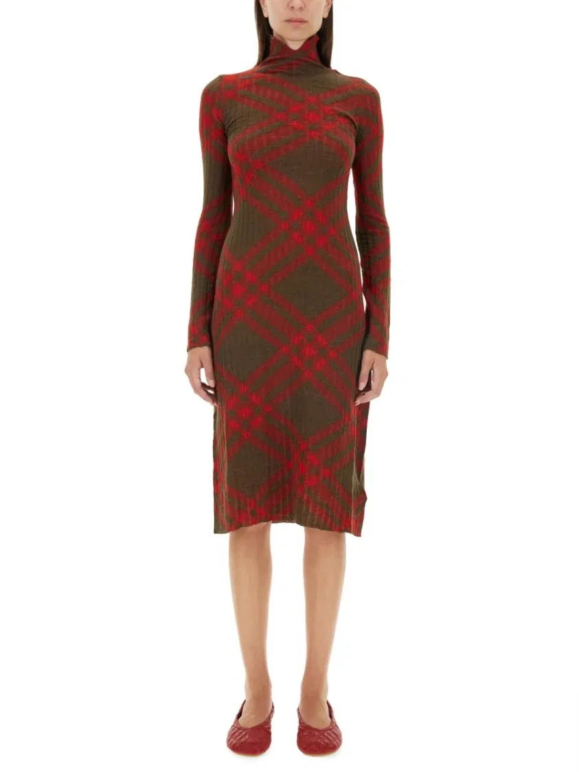 Платье-миди в клетку из шерстяной смеси Burberry, красный