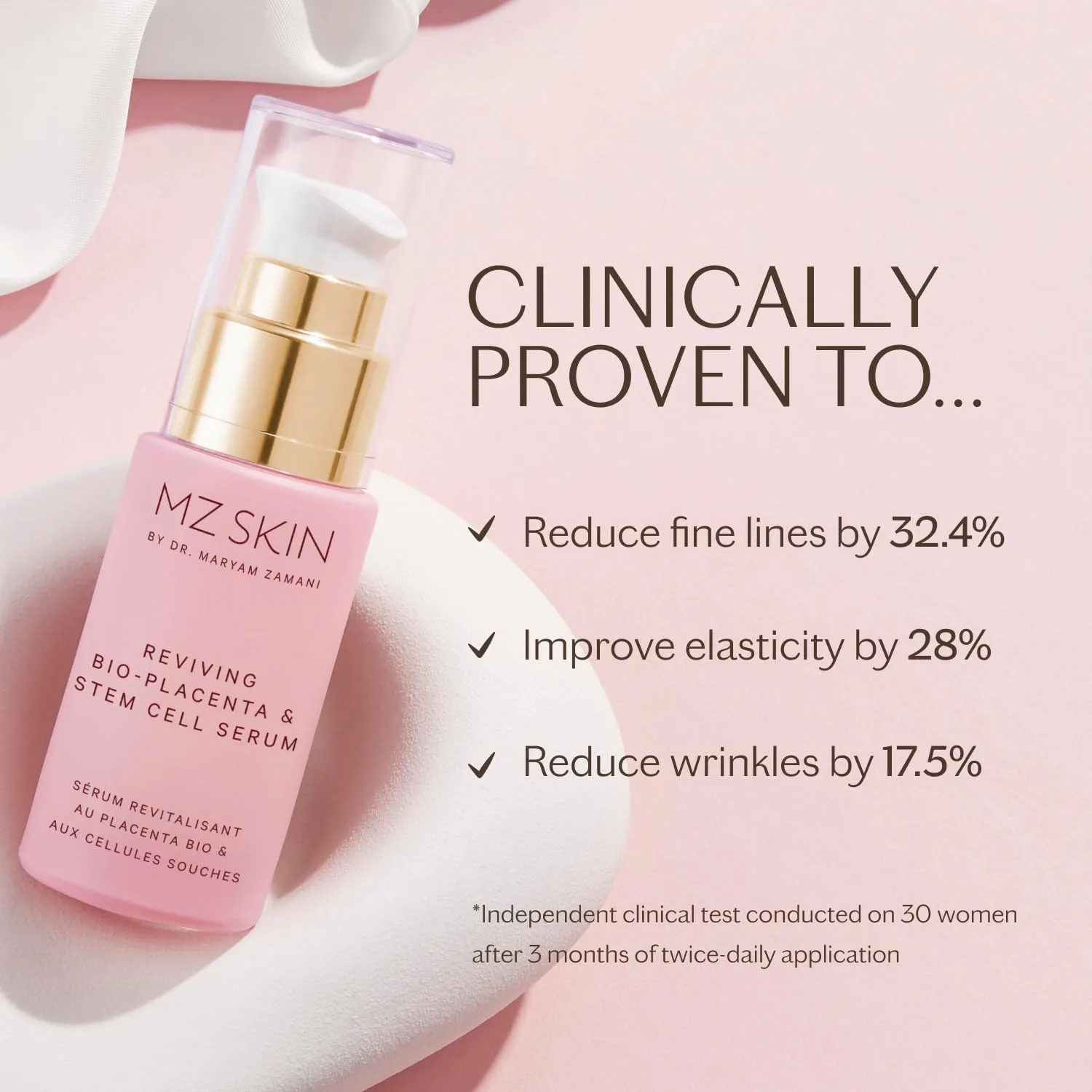 MZ Skin Reviving Bio-Placenta & Stem Cell Serum - ночное средство для мощного омоложения с пептидами, скваланом и гиалуроновой кислотой 29,9 мл — фото 3