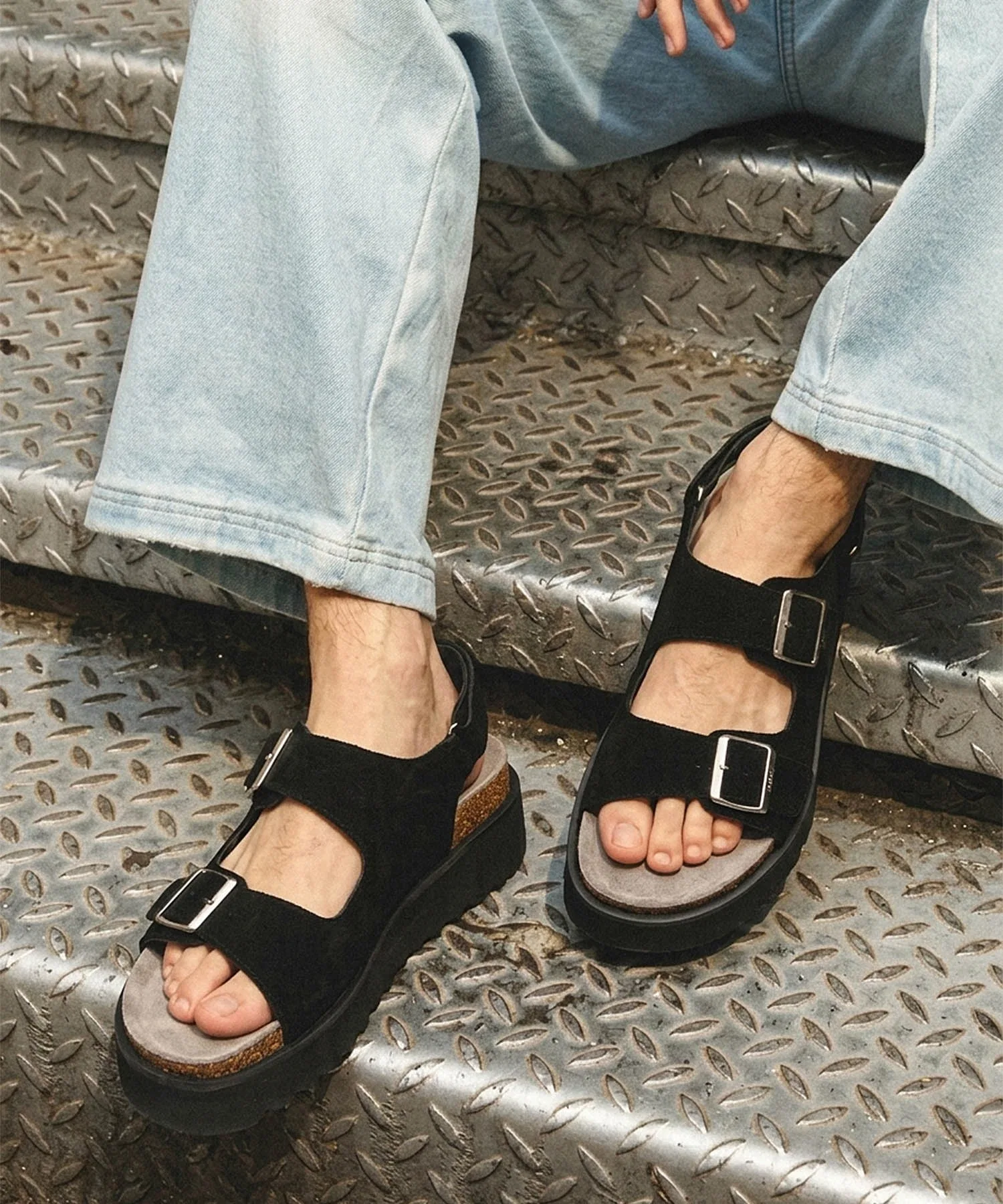 Мужские сандалии на платформе Midland FootWears с двойным ремешком чёрные