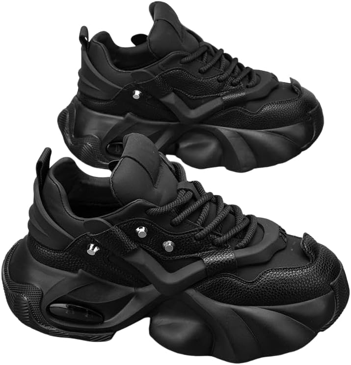 

Мужские массивные кроссовки, платформа, высокие повседневные обувь с прочной толстой подошвой, шнуровкой, для улицы и повседневной носки Hhhchpm, черный