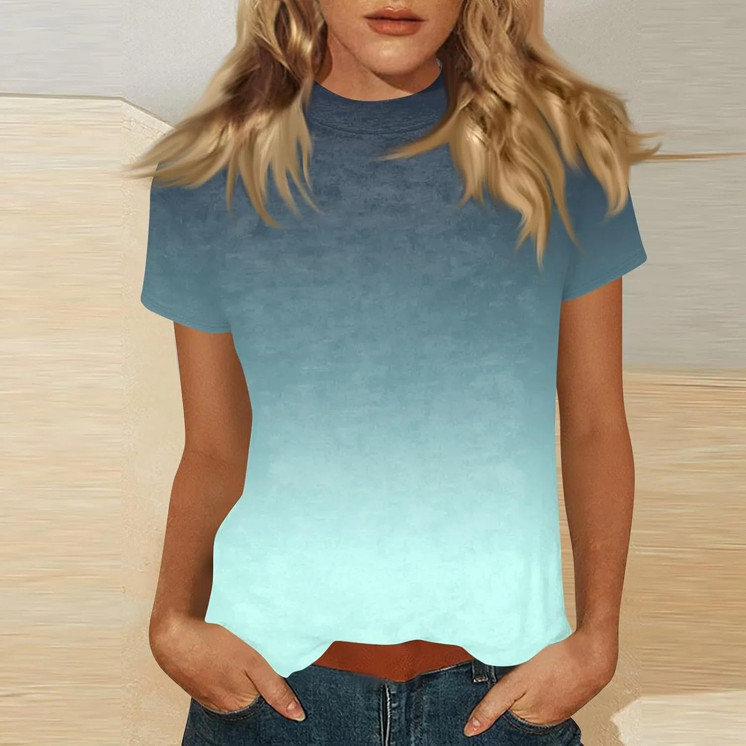 Футболка с имитацией водолазки, бренд Generic, цвет B32-mint Green — фото 2