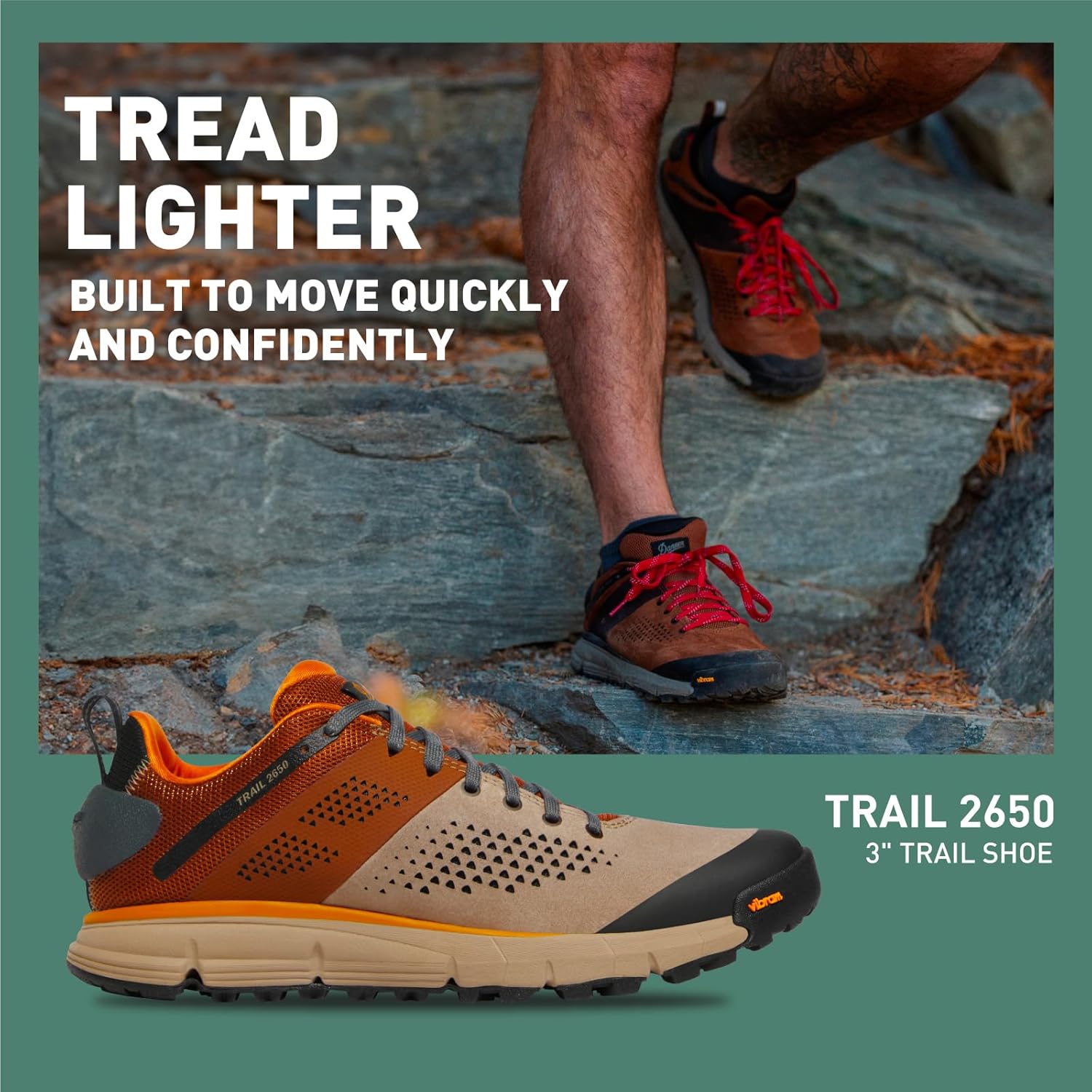 Мужские туристические ботинки Danner Trail 2650 - прочная замша, легкий текстиль с дышащей сетчатой подкладкой, стелька Ortholite и подошва Vibram для сцепления, коричневый — фото 2