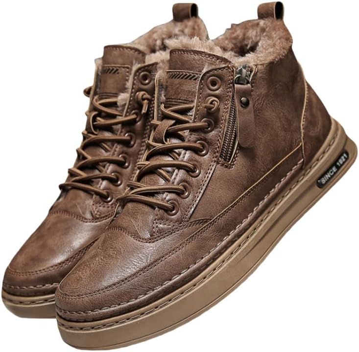 

Мужские теплые короткие ботинки с толстой подошвой и высокой верхней частью Fusecottc для осени и зимы, подходящие для использования на улице, с противоскользящими свойствами, коричневый